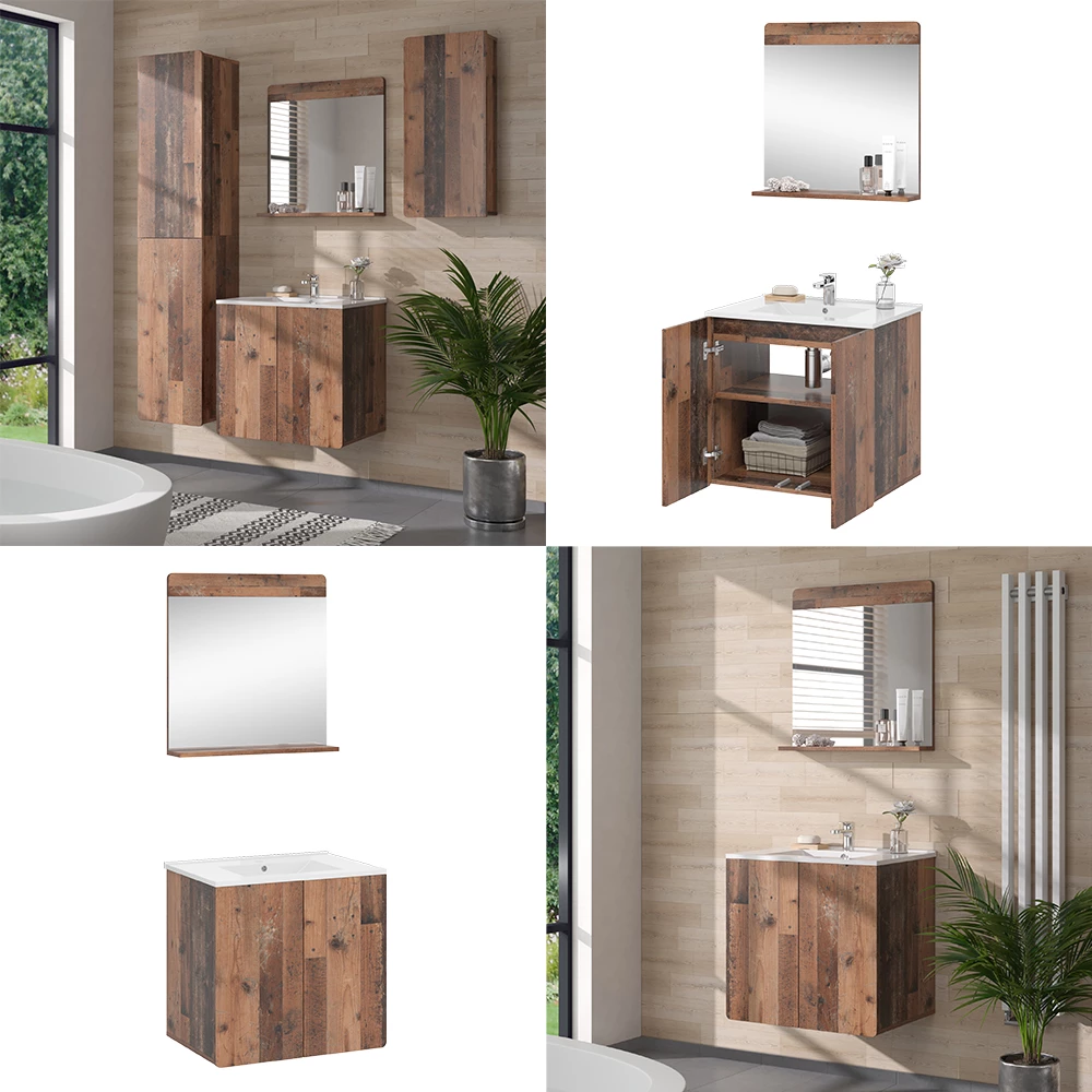 Vicco Set di mobili da bagno Oldstyle 3 parti con specchio, Izan