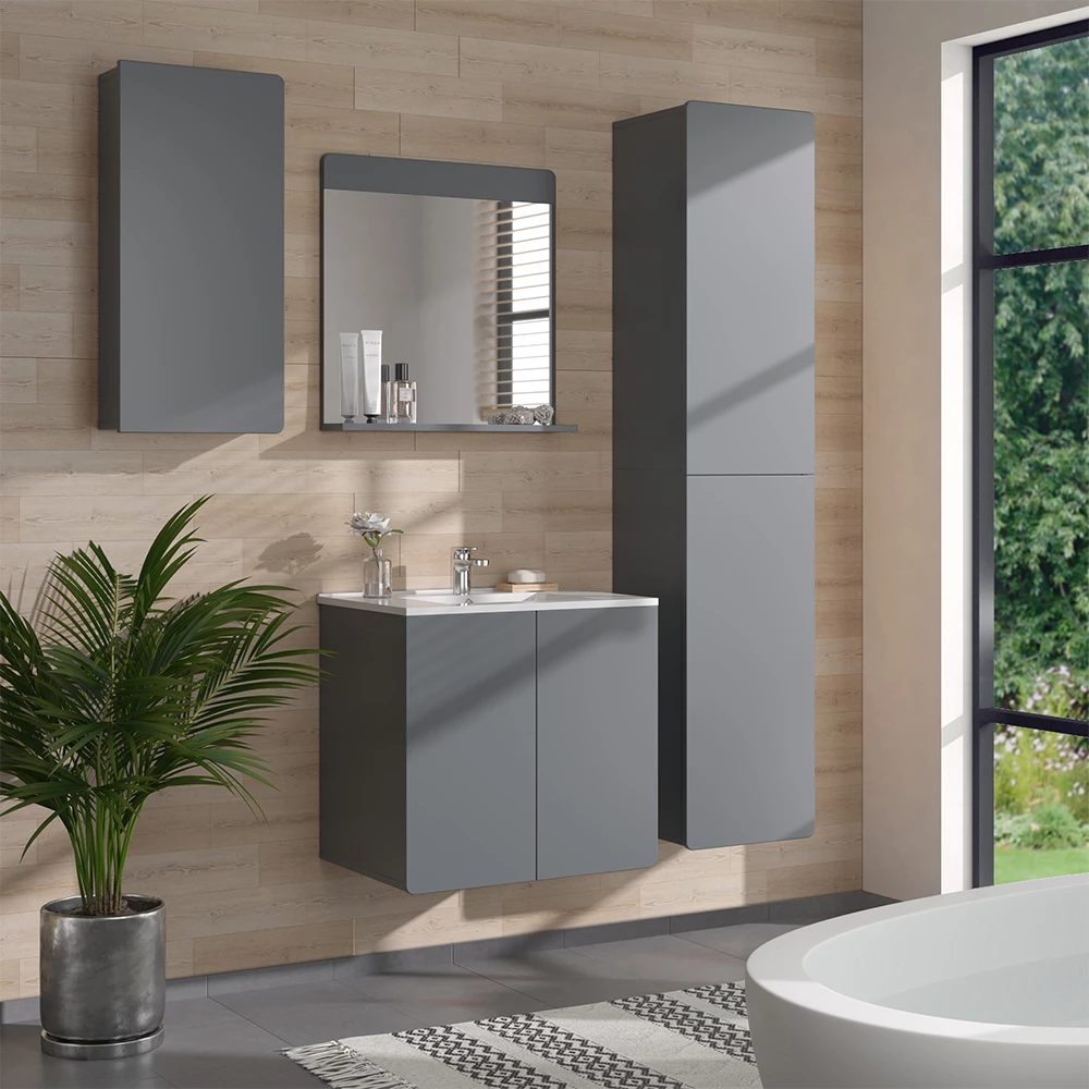Vicco Badmöbel-Set Grau 4 Teile, Izan