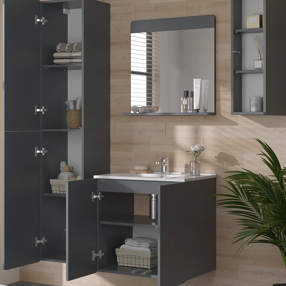 Vicco Badmöbel-Set Grau 4 Teile, Izan