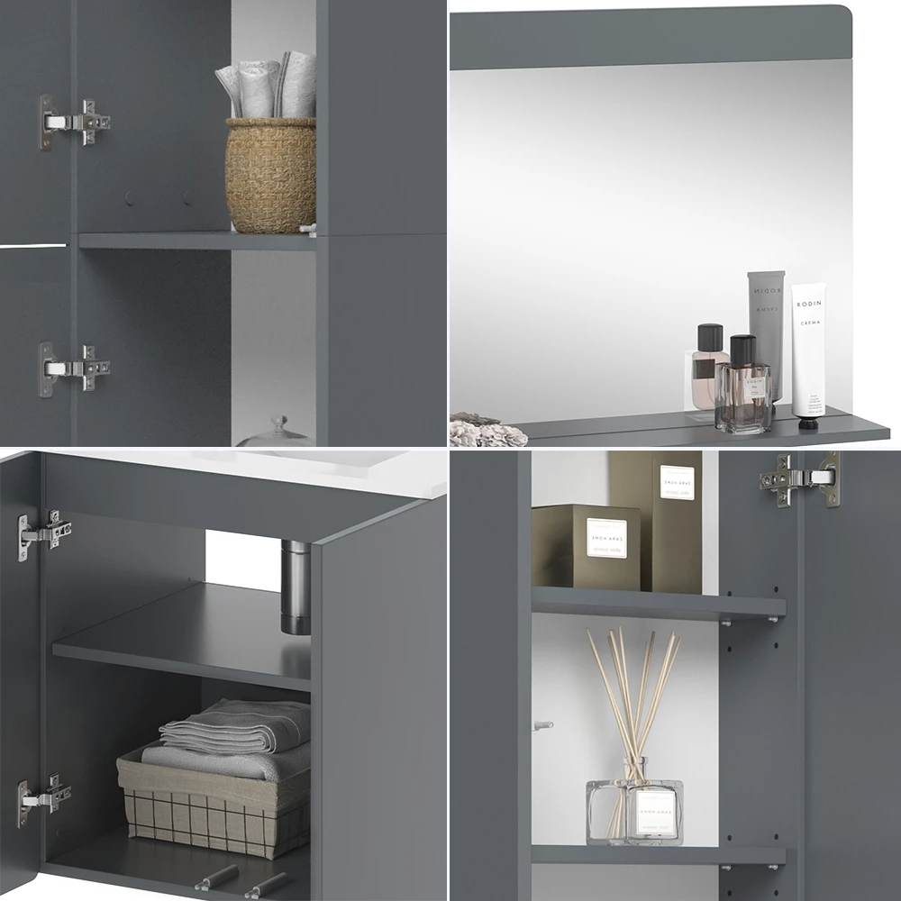 Vicco Badmöbel-Set Grau 4 Teile, Izan