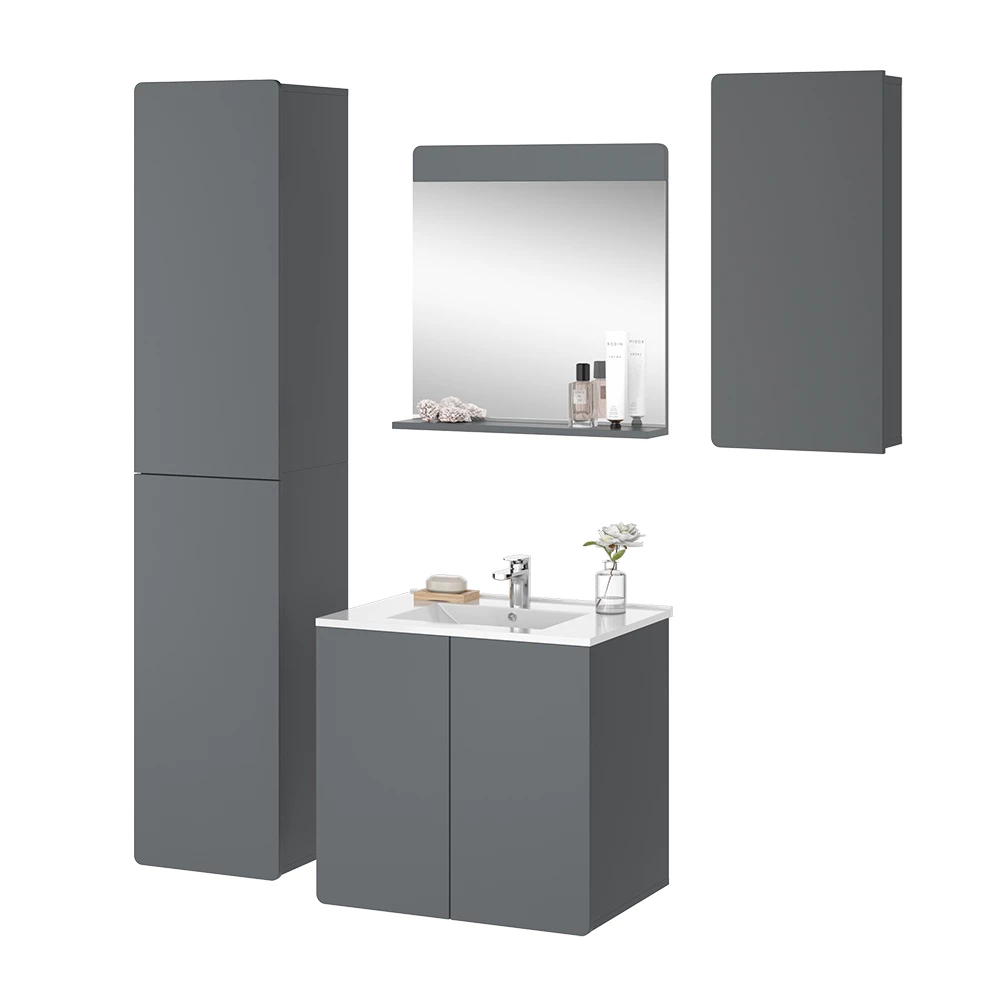 Vicco Badmöbel-Set Grau 4 Teile, Izan