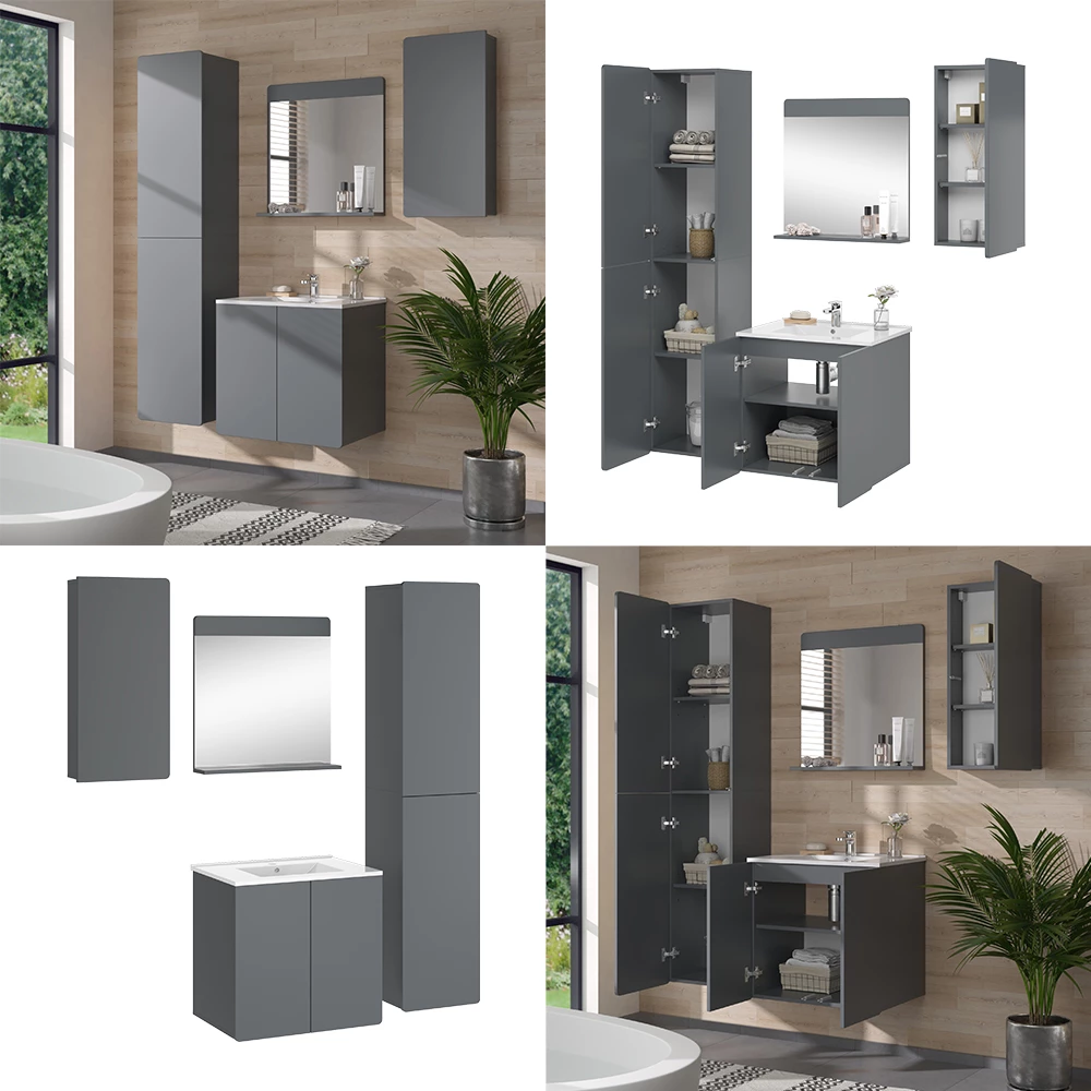 Vicco Badmöbel-Set Grau 4 Teile, Izan