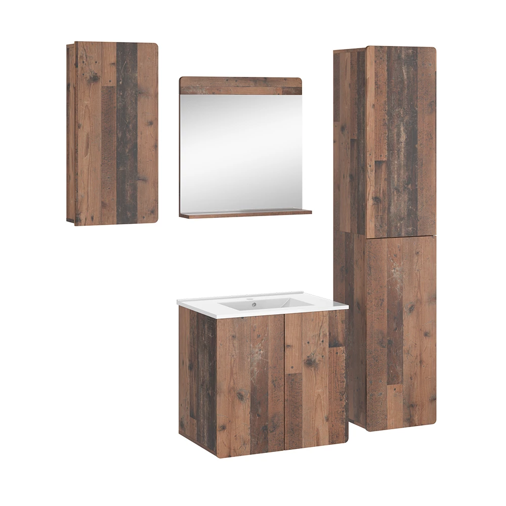 Vicco Badkamermeubelset Oldstyle 5-delig met hoge en wandkast, Izan