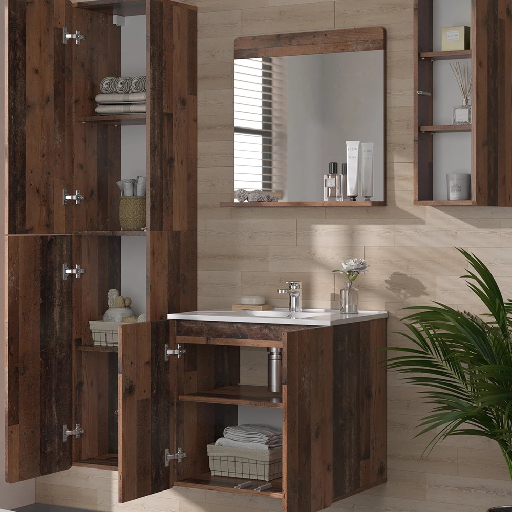 Vicco Badmöbel-Set Oldstyle 5-teilig mit Hoch- und Hängeschrank, Izan
