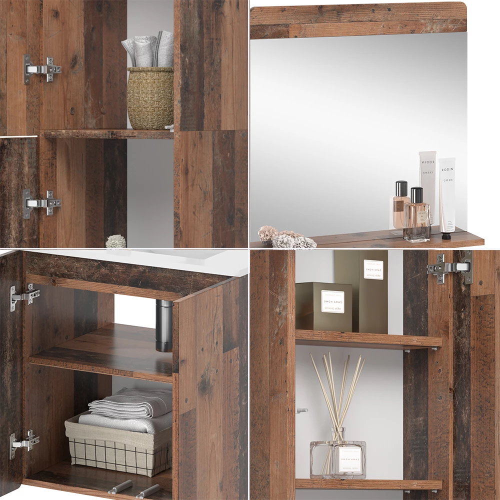 Vicco Badmöbel-Set Oldstyle 5-teilig mit Hoch- und Hängeschrank, Izan