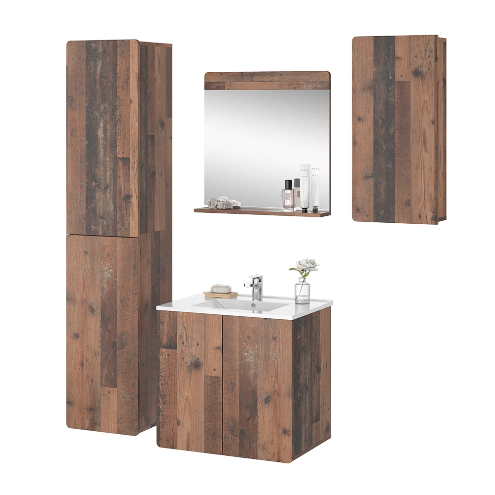 Vicco Badmöbel-Set Oldstyle 5-teilig mit Hoch- und Hängeschrank, Izan