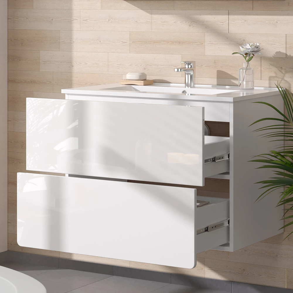 Set mobila baie Vicco "Izan", alb lucios, 2 piese