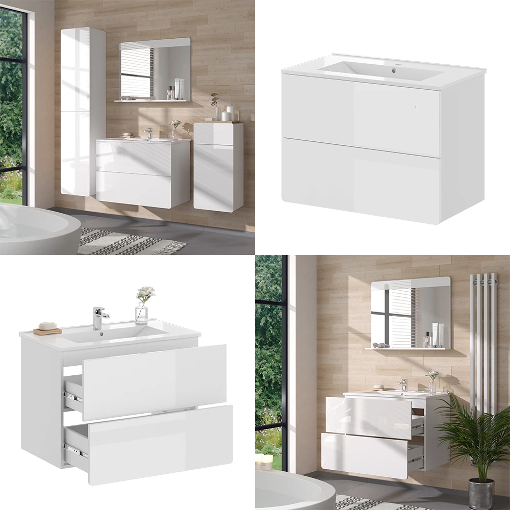 Set mobila baie Vicco "Izan", alb lucios, 2 piese