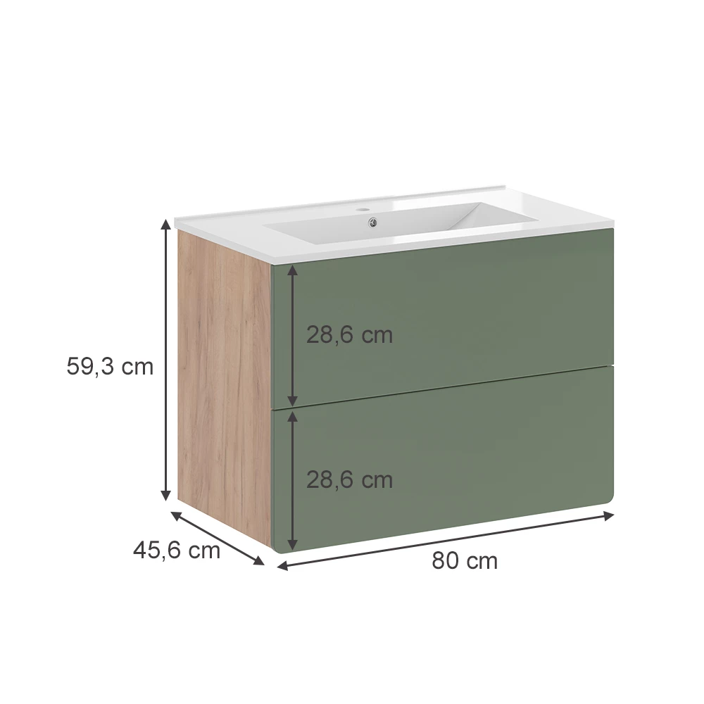 Vicco Badmöbel-Set Goldkraft Eiche/Grün 2-teilig, Izan