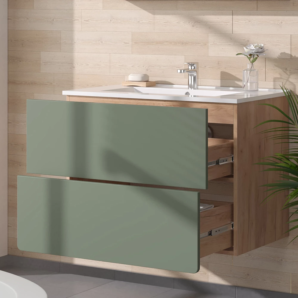 Vicco Badmöbel-Set Goldkraft Eiche/Grün 2-teilig, Izan