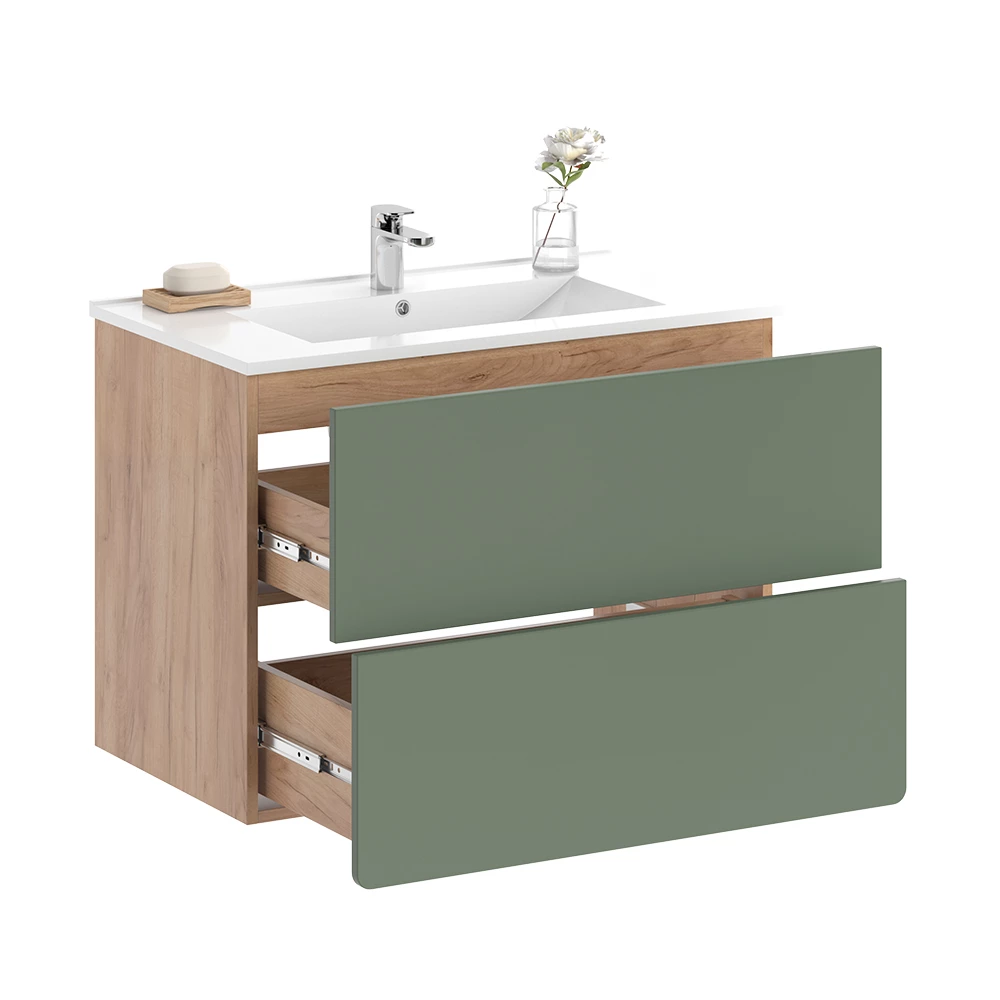 Vicco Badmöbel-Set Goldkraft Eiche/Grün 2-teilig, Izan