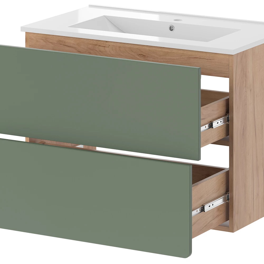 Vicco Badmöbel-Set Goldkraft Eiche/Grün 2-teilig, Izan
