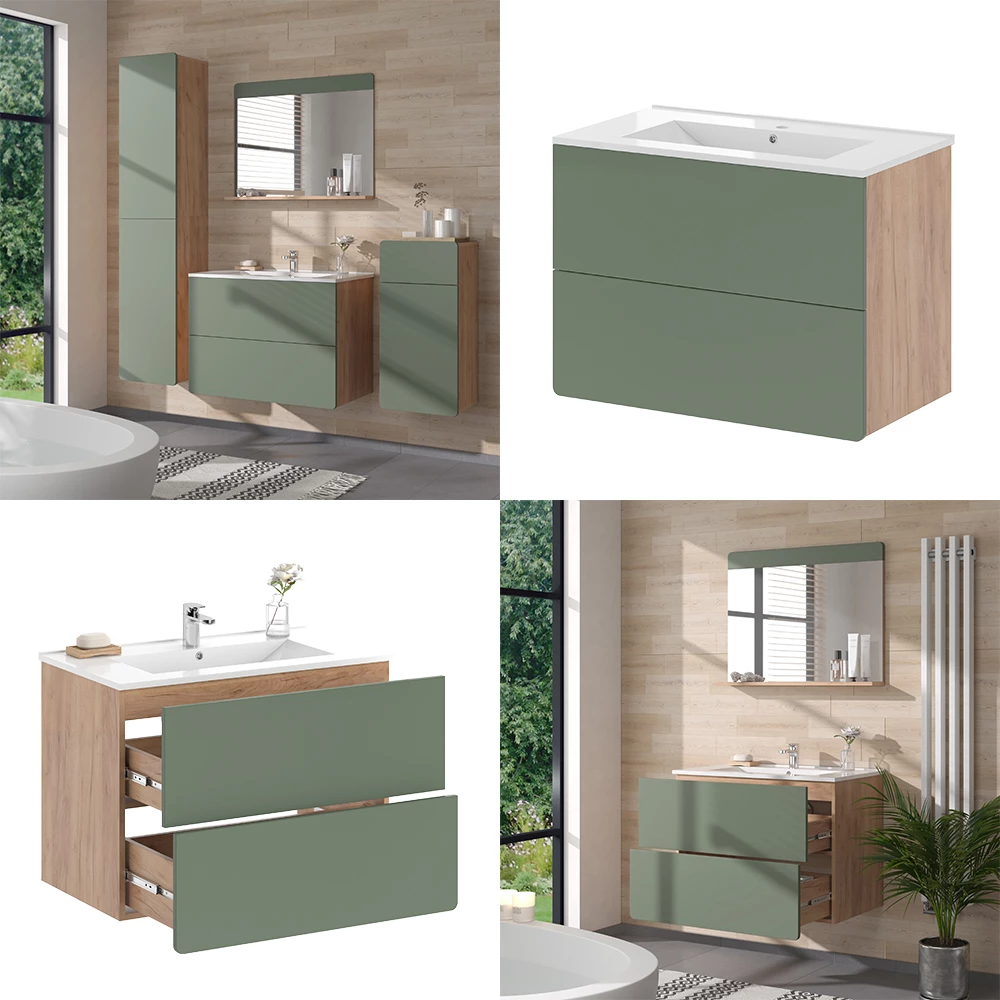 Vicco Badmöbel-Set Goldkraft Eiche/Grün 2-teilig, Izan