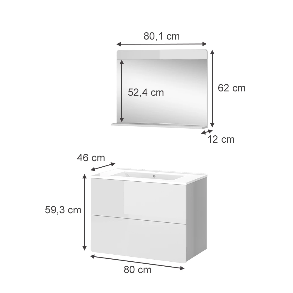 Vicco Badkamermeubelset "Izan", Wit Hoogglans, 3 delen