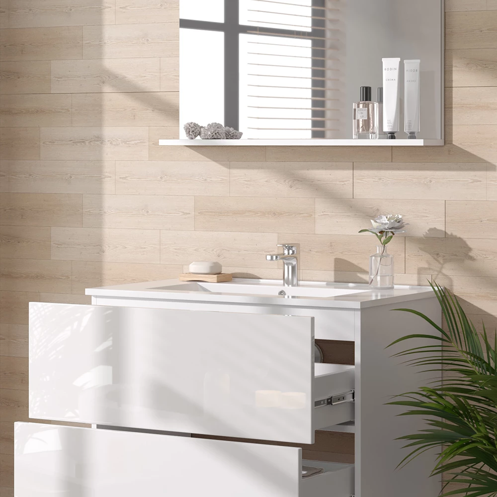 Conjunto de móveis de banheiro Vicco "Izan", branco alto brilho, 3 peças