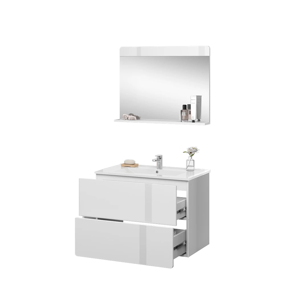 Conjunto de móveis de banheiro Vicco "Izan", branco alto brilho, 3 peças