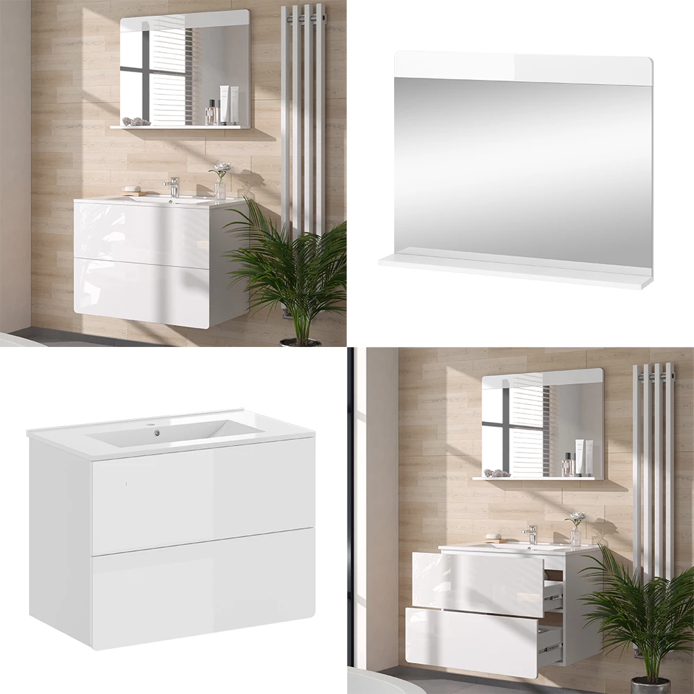 Conjunto de móveis de banheiro Vicco "Izan", branco alto brilho, 3 peças