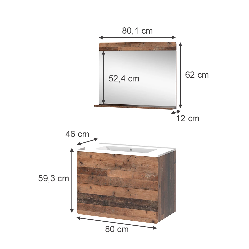 Vicco Badkamermeubelset Oldstyle 3 delen met spiegel, Izan