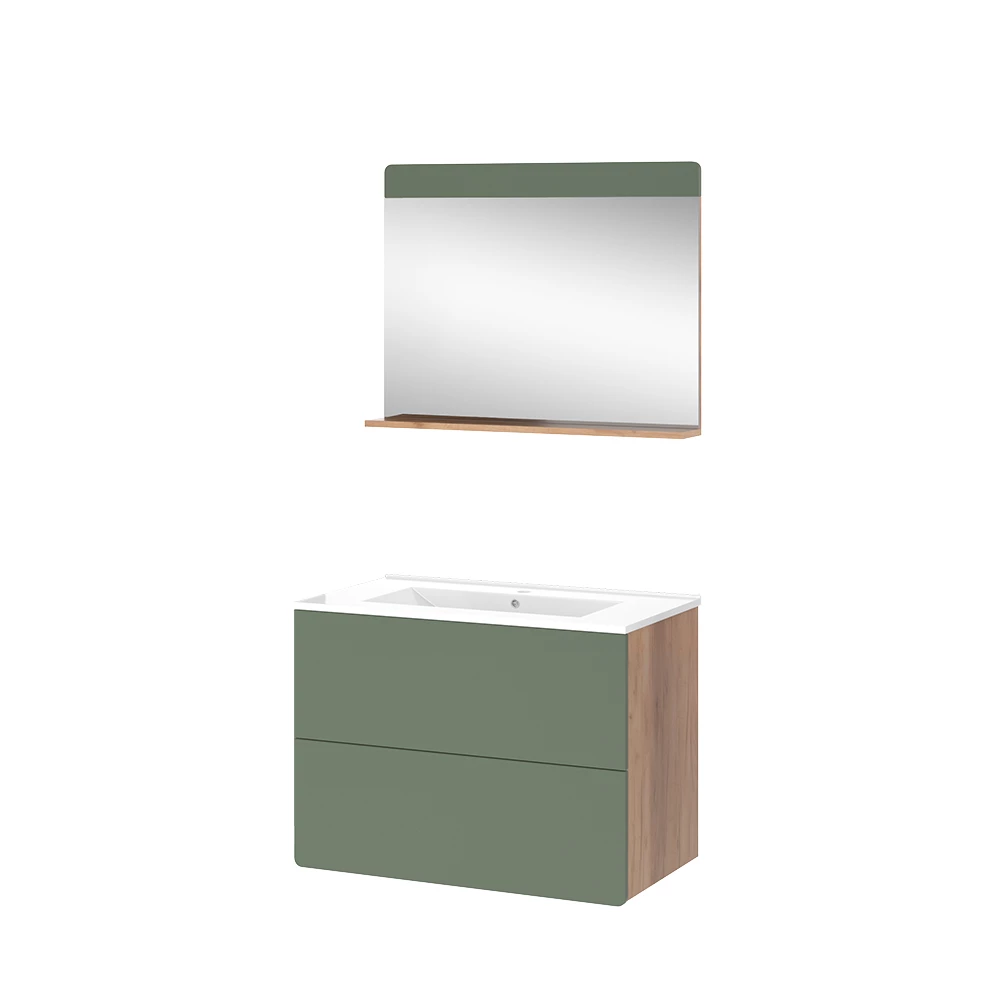 Vicco Badmöbel-Set Goldkraft Eiche/Grün 3 Teile mit Spiegel, Izan