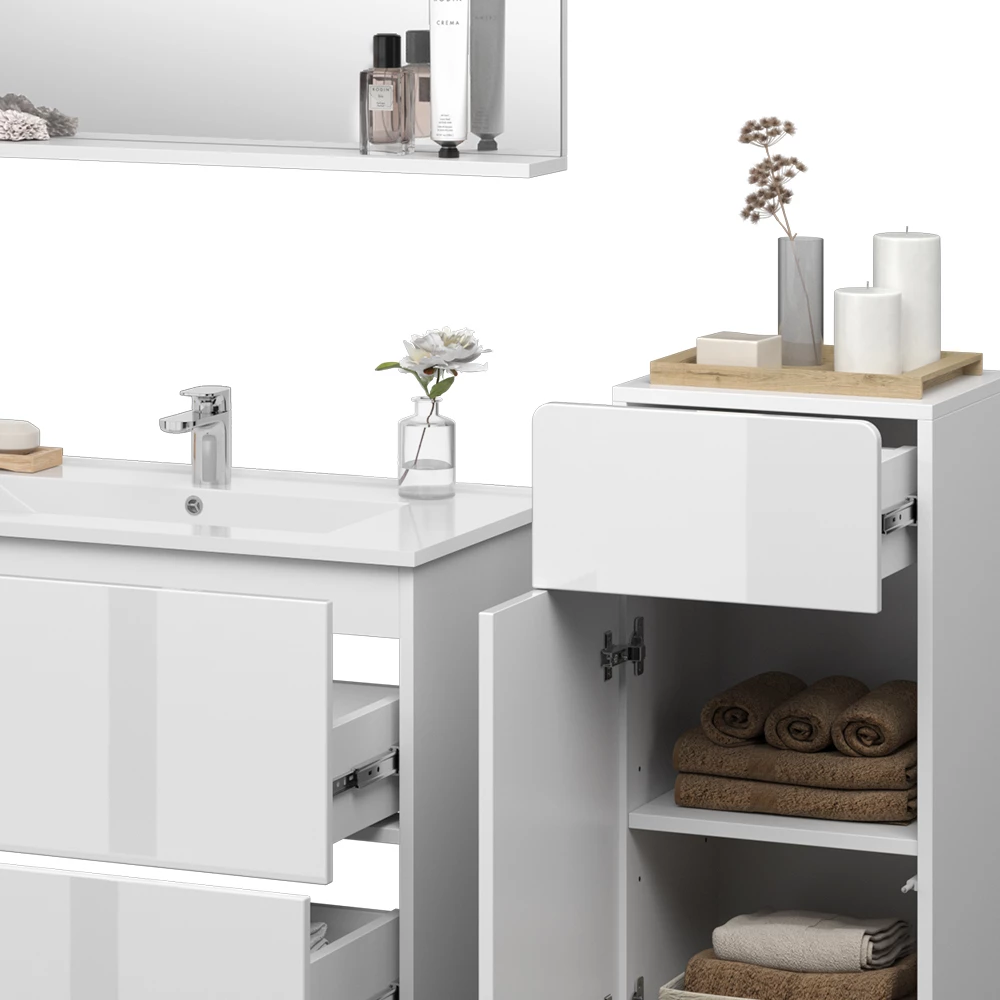 Vicco Badmöbel-Set "Izan", Weiß Hochglanz, 4 Teile mit Midischrank