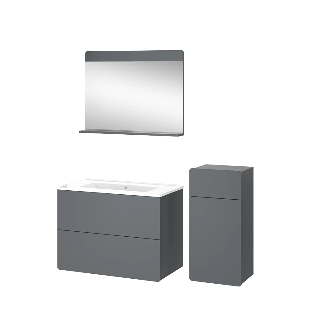 Vicco Badkamermeubel set Grijs 4 stuks met midi-eenheid, Izan