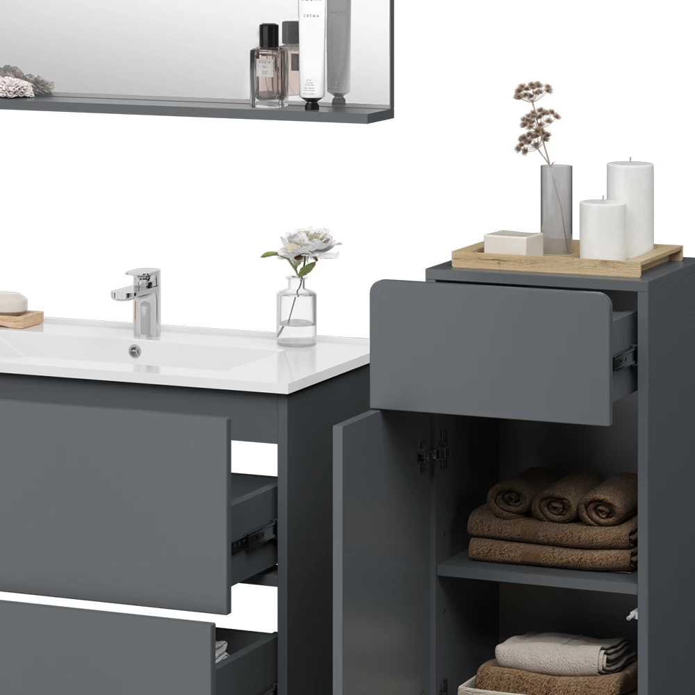 Vicco Badkamermeubel set Grijs 4 stuks met midi-eenheid, Izan