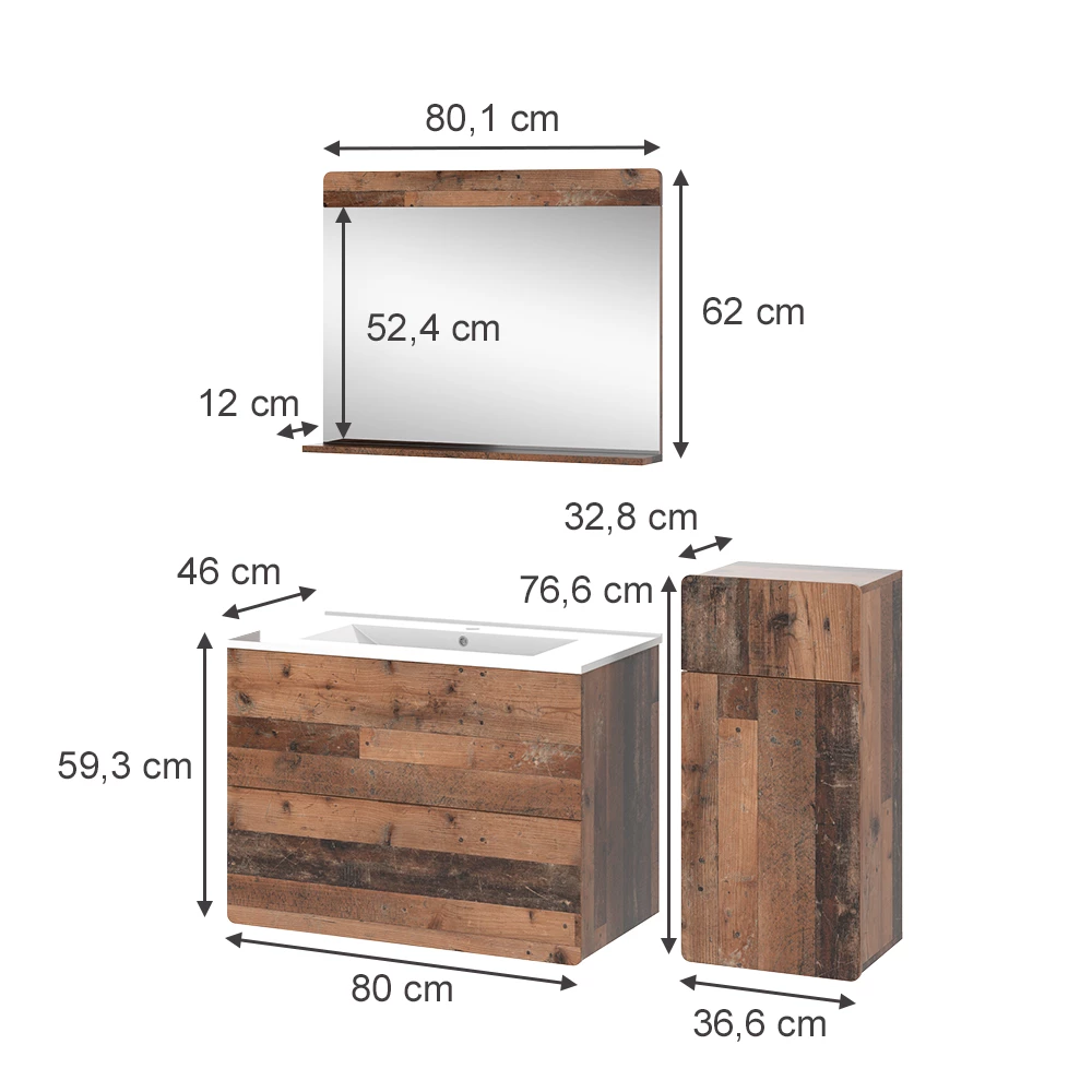 Vicco Set di mobili da bagno Oldstyle 4 pezzi con unità midi, Izan