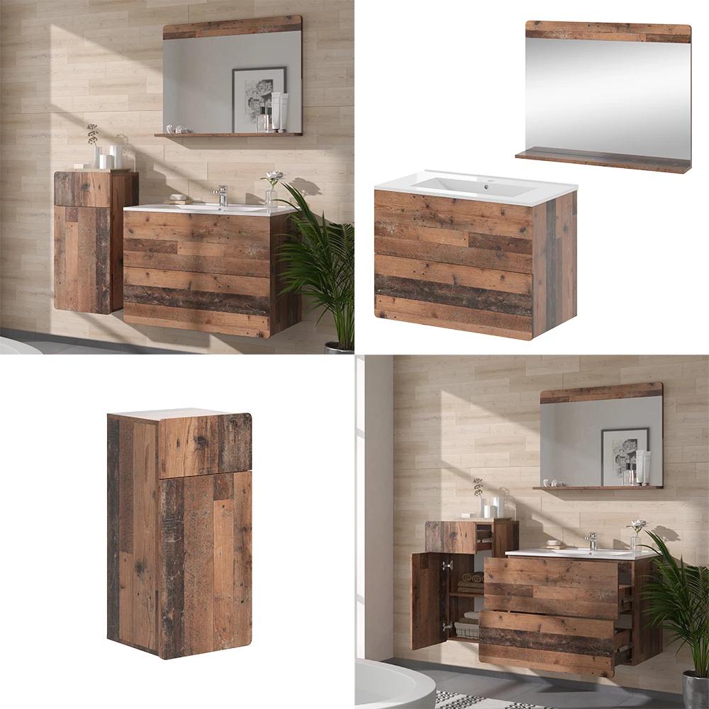 Vicco Set di mobili da bagno Oldstyle 4 pezzi con unità midi, Izan