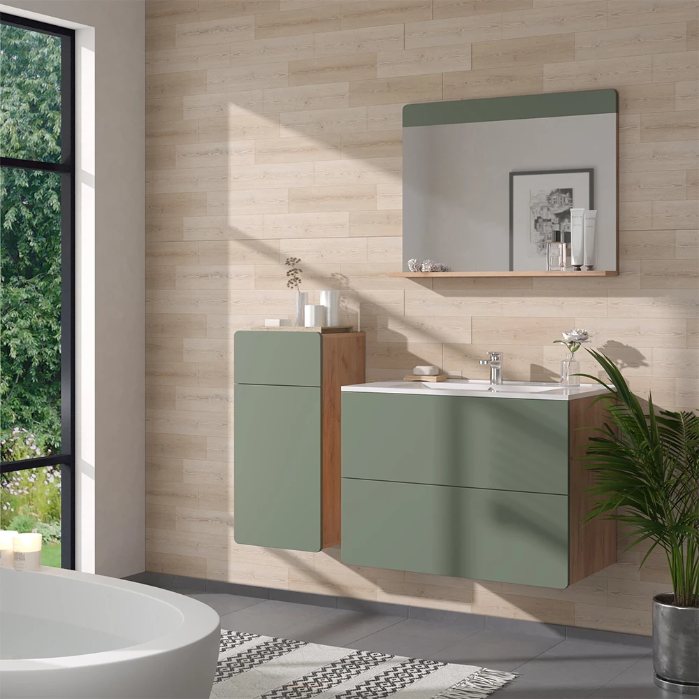Vicco Badkamermeubelset Goldkraft eik/groen 4 stuks met midi-eenheid, Izan