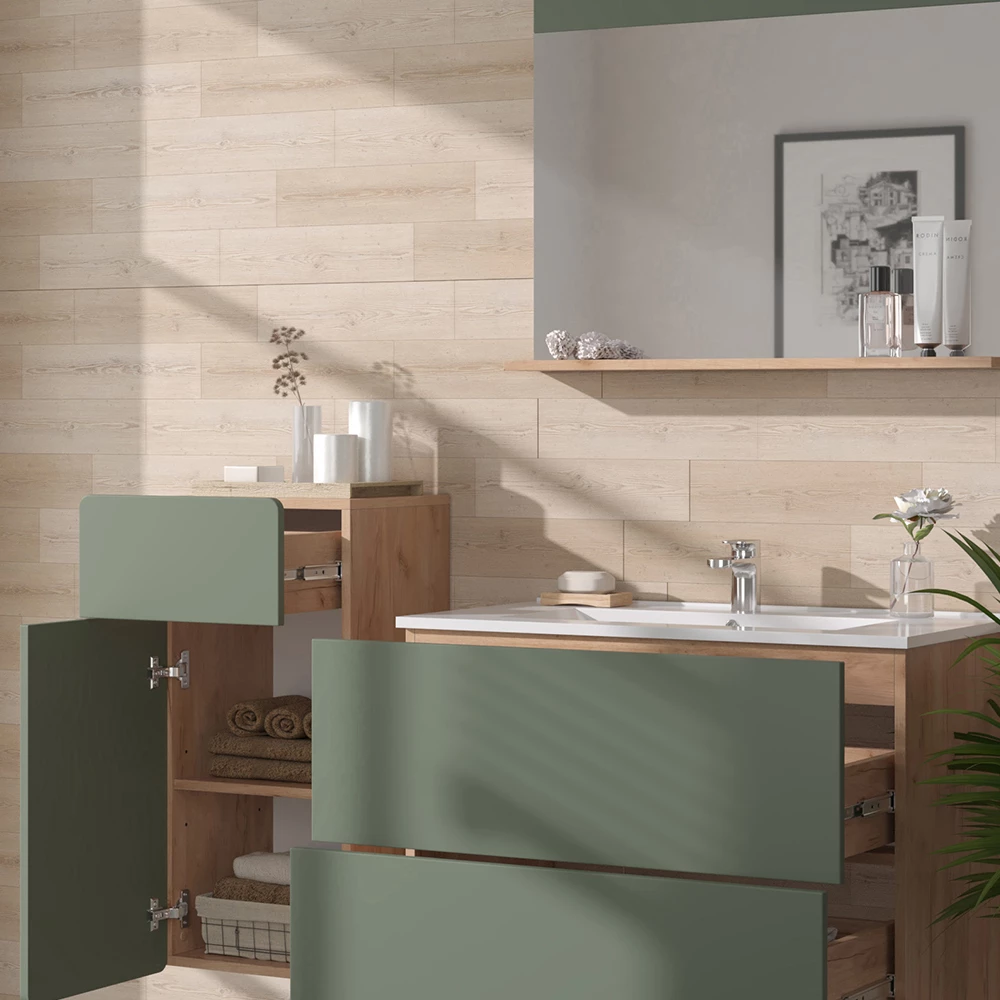 Vicco Badkamermeubelset Goldkraft eik/groen 4 stuks met midi-eenheid, Izan