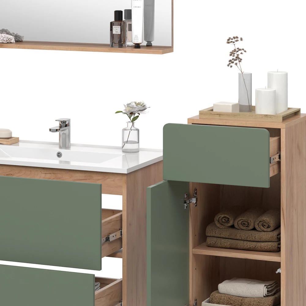 Vicco Badkamermeubelset Goldkraft eik/groen 4 stuks met midi-eenheid, Izan