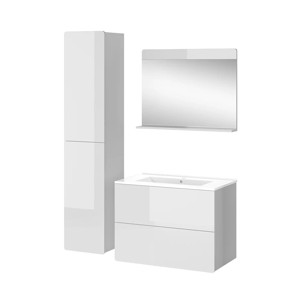 Vicco Badmöbel-Set "Izan", Weiß Hochglanz, 4 Teile mit Hochschrank