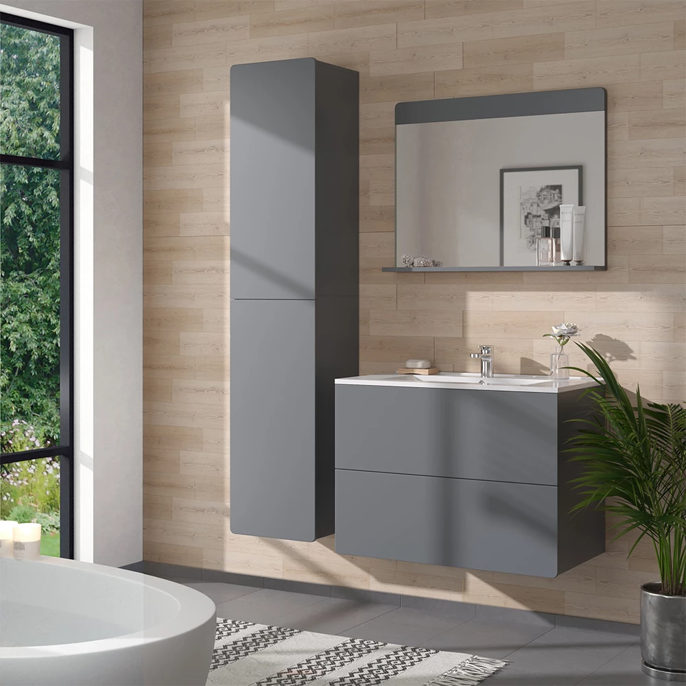 Vicco Set di mobili da bagno Grigio 4 pezzi con colonna, Izan