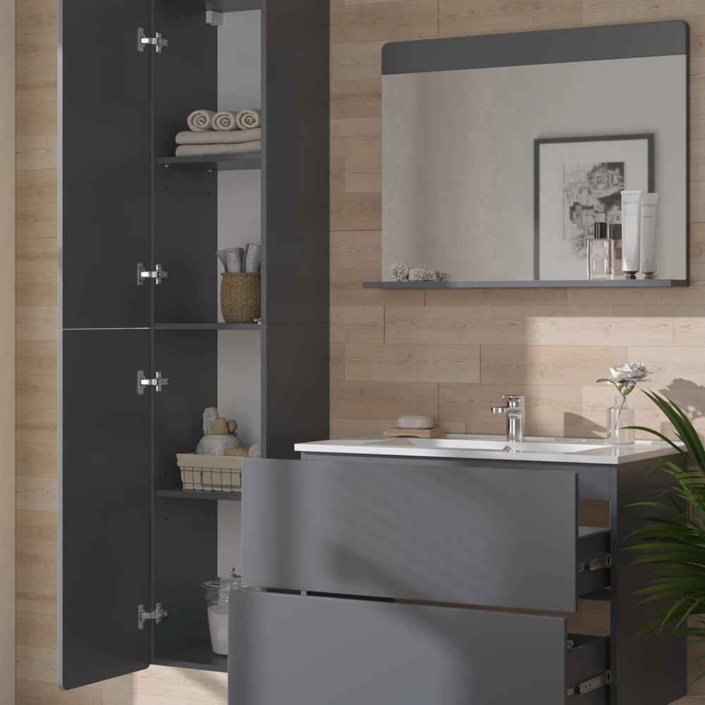 Vicco Set di mobili da bagno Grigio 4 pezzi con colonna, Izan
