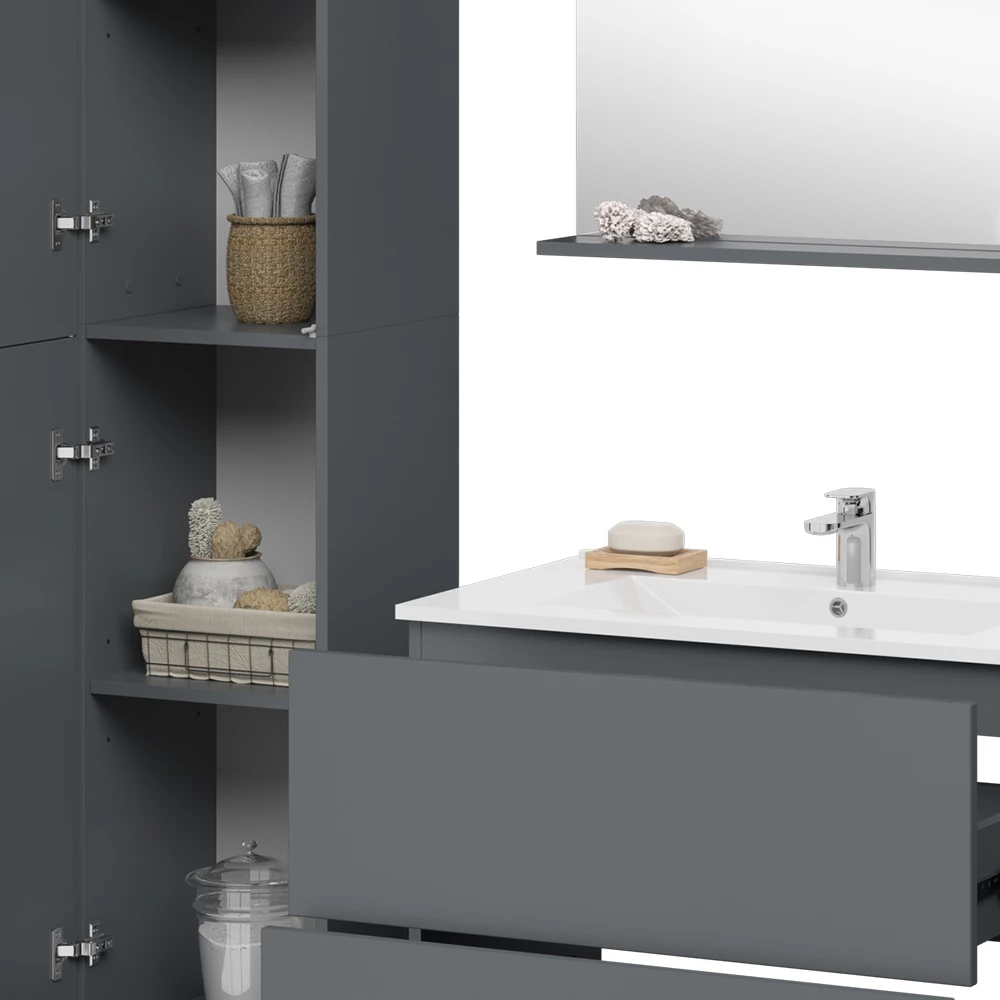 Vicco Set di mobili da bagno Grigio 4 pezzi con colonna, Izan