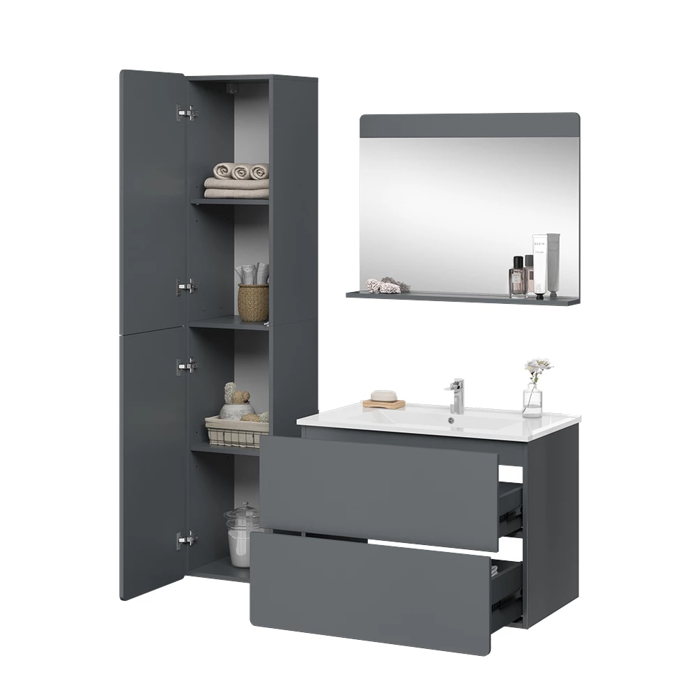 Vicco Set di mobili da bagno Grigio 4 pezzi con colonna, Izan