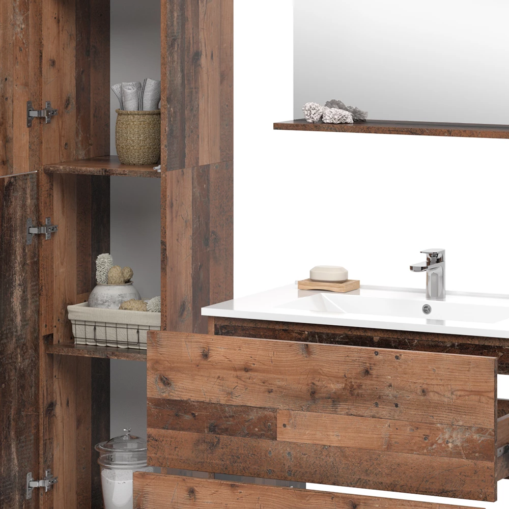 Vicco Badkamermeubelset Oldstyle 4 delen met hoge eenheid, Izan