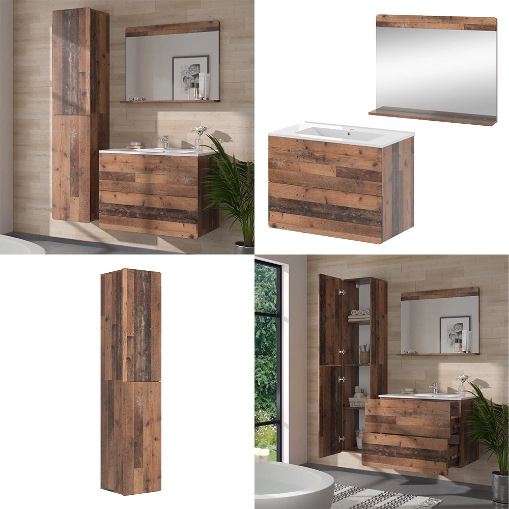 Vicco Badkamermeubelset Oldstyle 4 delen met hoge eenheid, Izan