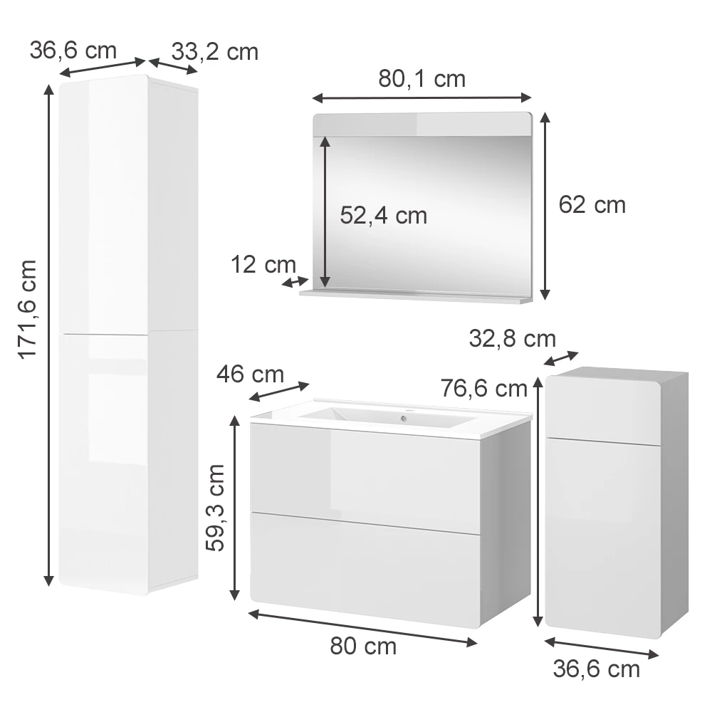 Vicco Badmöbel-Set "Izan", Weiß, 5 Teile