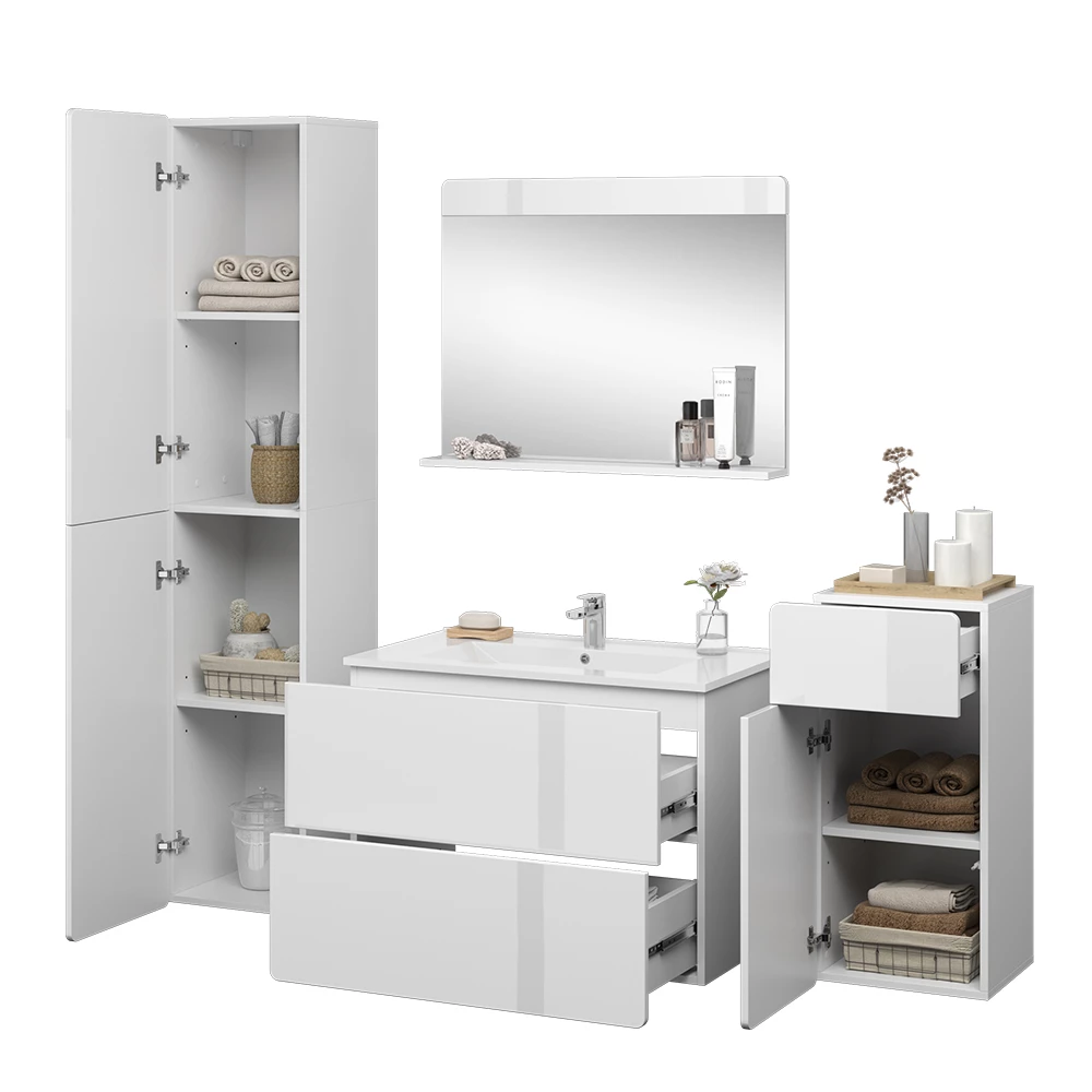 Vicco Set di mobili da bagno "Izan", Bianco, 5 parti