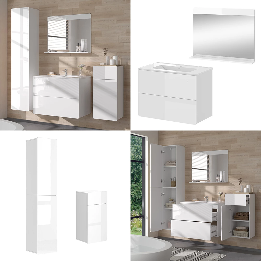 Vicco Set di mobili da bagno "Izan", Bianco, 5 parti