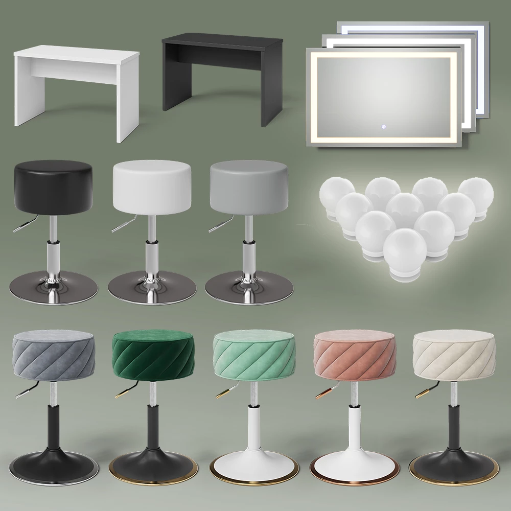 Schminktisch in Weiß auf weißem Hintergrund mit dekorativen Elementen