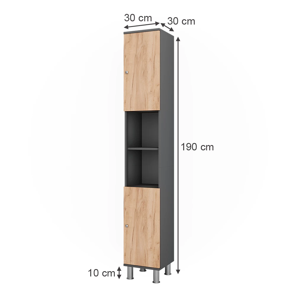 Vicco Hoge kast Antraciet/gouden eik 30 x 190 cm, Fynn