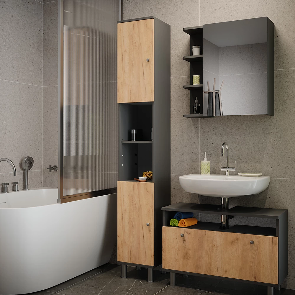 Vicco Hoge kast Antraciet/gouden eik 30 x 190 cm, Fynn