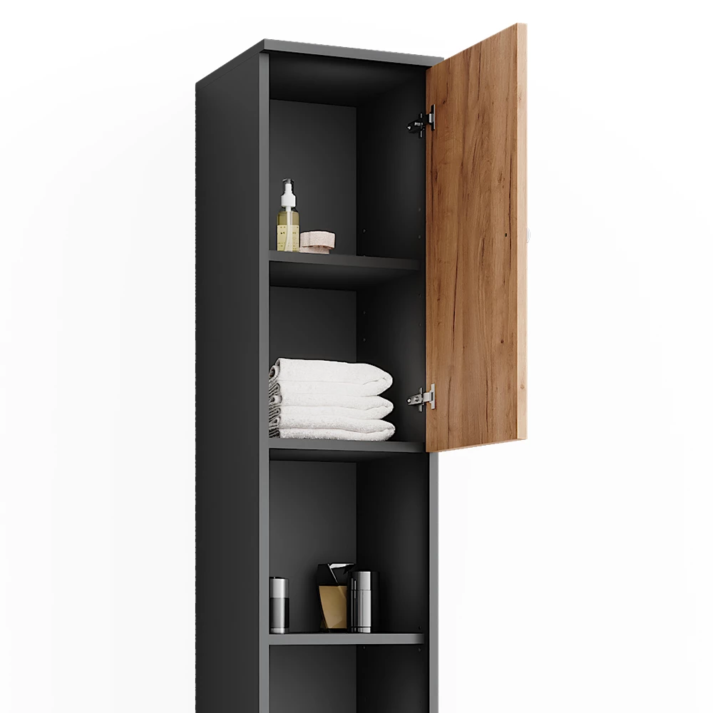 Vicco Hoge kast Antraciet/gouden eik 30 x 190 cm, Fynn