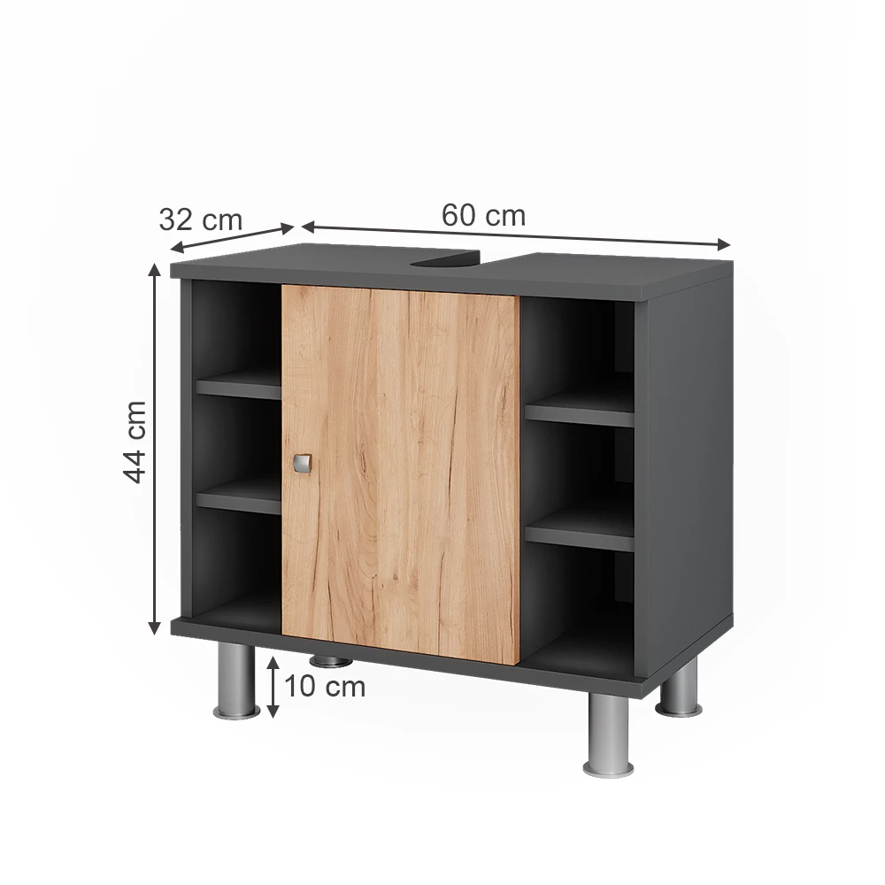 Vicco Mobiletto per lavabo Antracite/quercia dorata 60 x 54 cm con 6 ripiani, Fynn