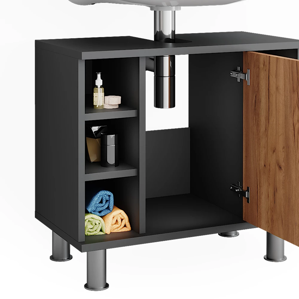 Vicco Mobiletto per lavabo Antracite/quercia dorata 60 x 54 cm con 6 ripiani, Fynn