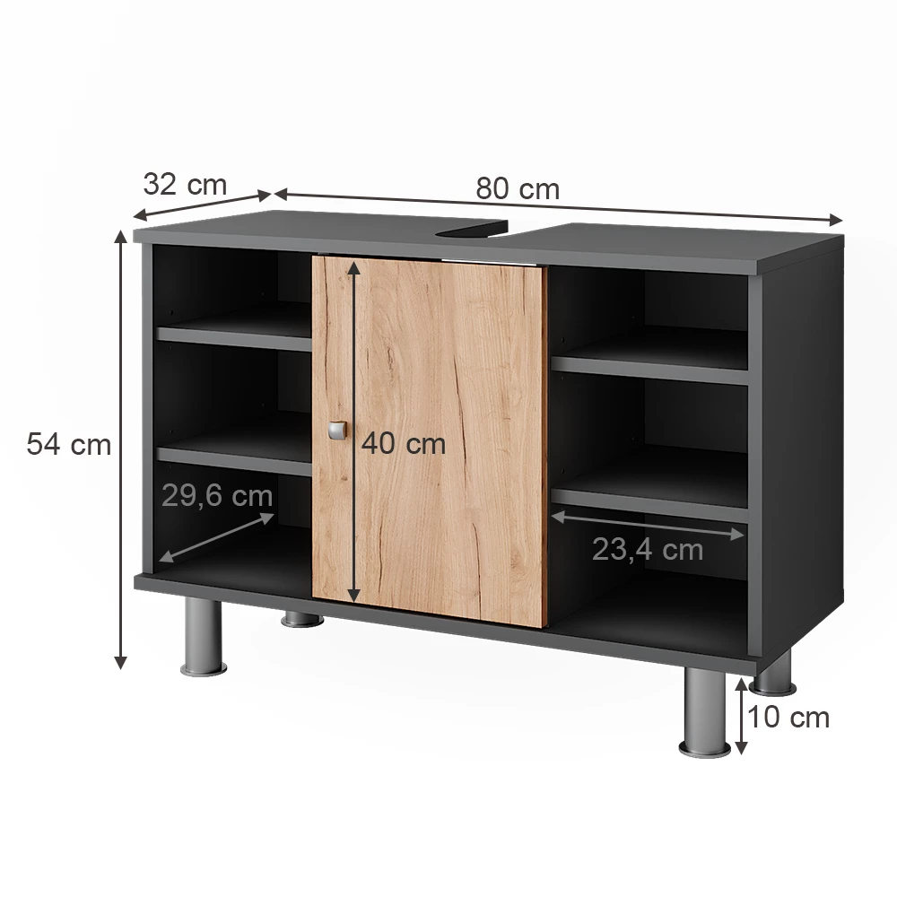 Vicco Waschbeckenunterschrank Anthrazit/Goldkraft Eiche 80 x 54 cm, Fynn