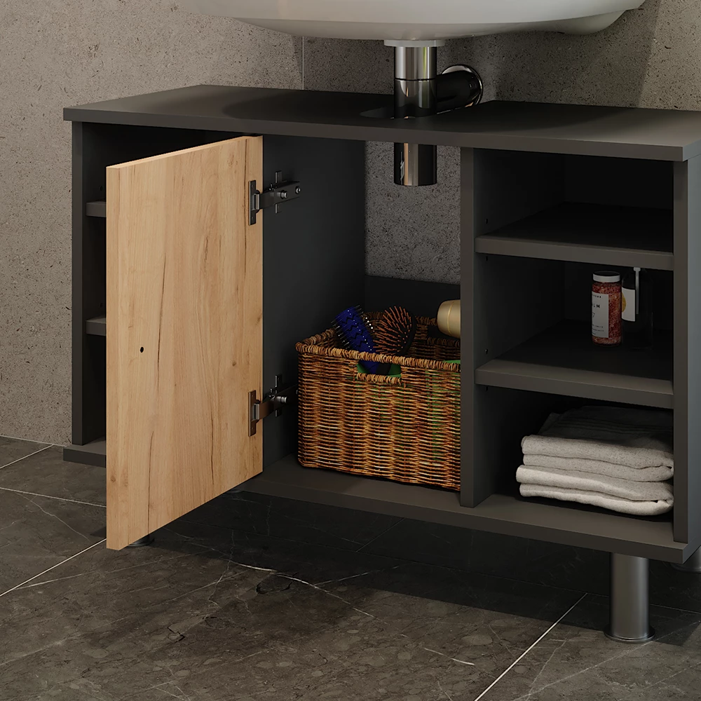Vicco Waschbeckenunterschrank Anthrazit/Goldkraft Eiche 80 x 54 cm, Fynn