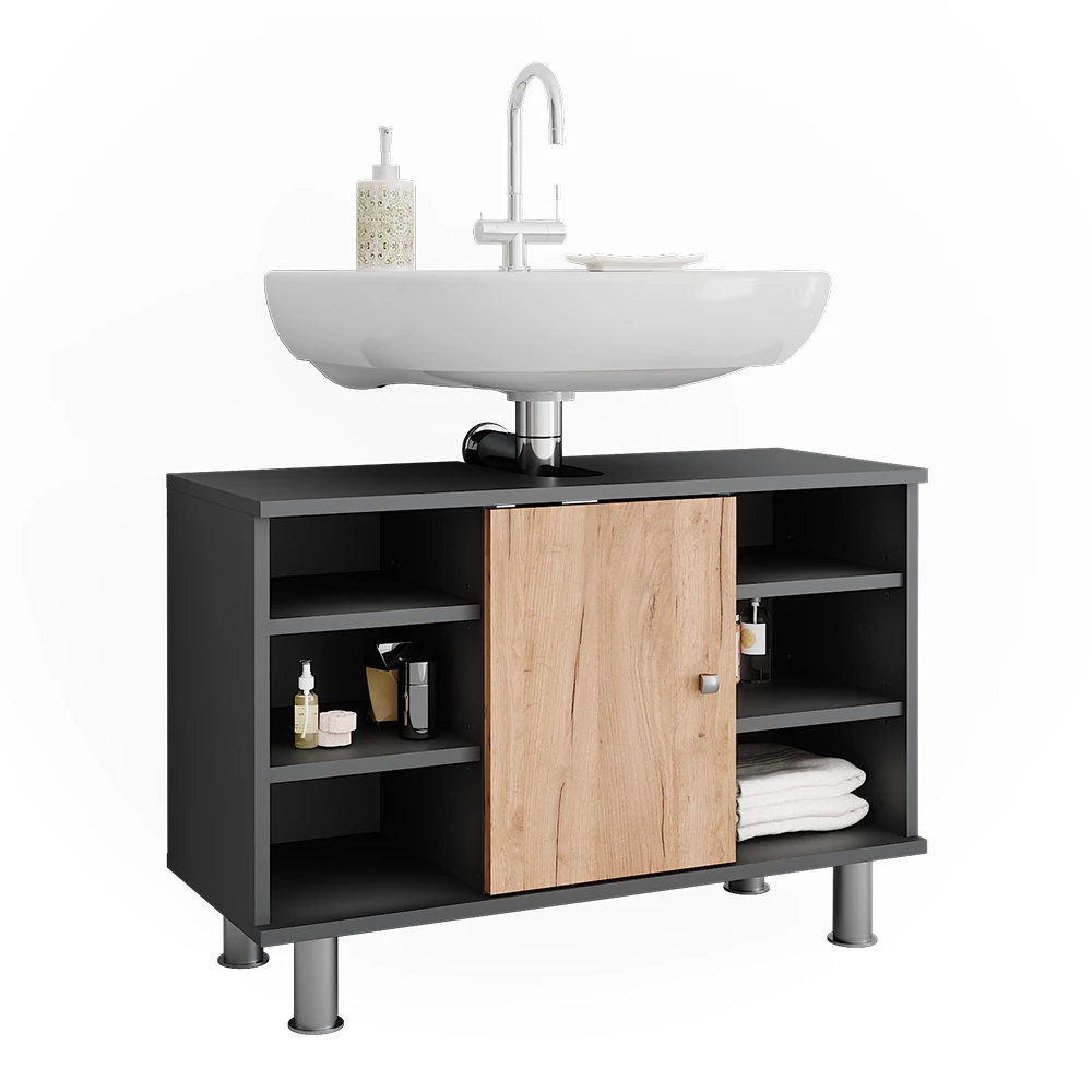 Vicco Waschbeckenunterschrank Anthrazit/Goldkraft Eiche 80 x 54 cm, Fynn